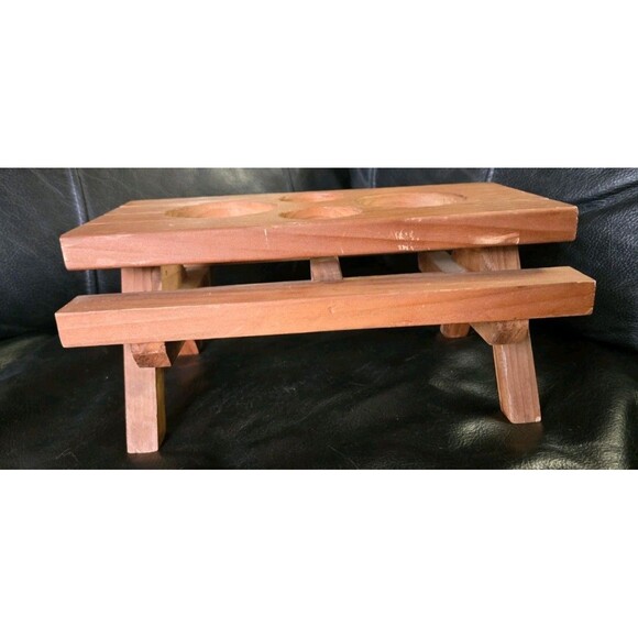 Vintage Redwood Picnic Table Condiments Holder For Picnics BBQ Parties Wooden - Picture 2 of 13
